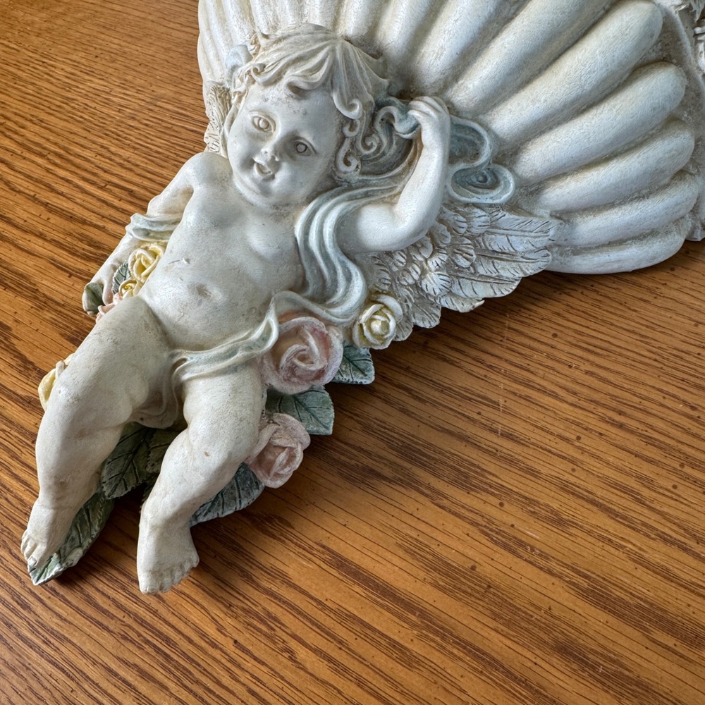 Cherub Angel Wall Shelf Decor Vintage Style Ornate‎ Scrollwork Pastel Roses - Picture 4 of 5